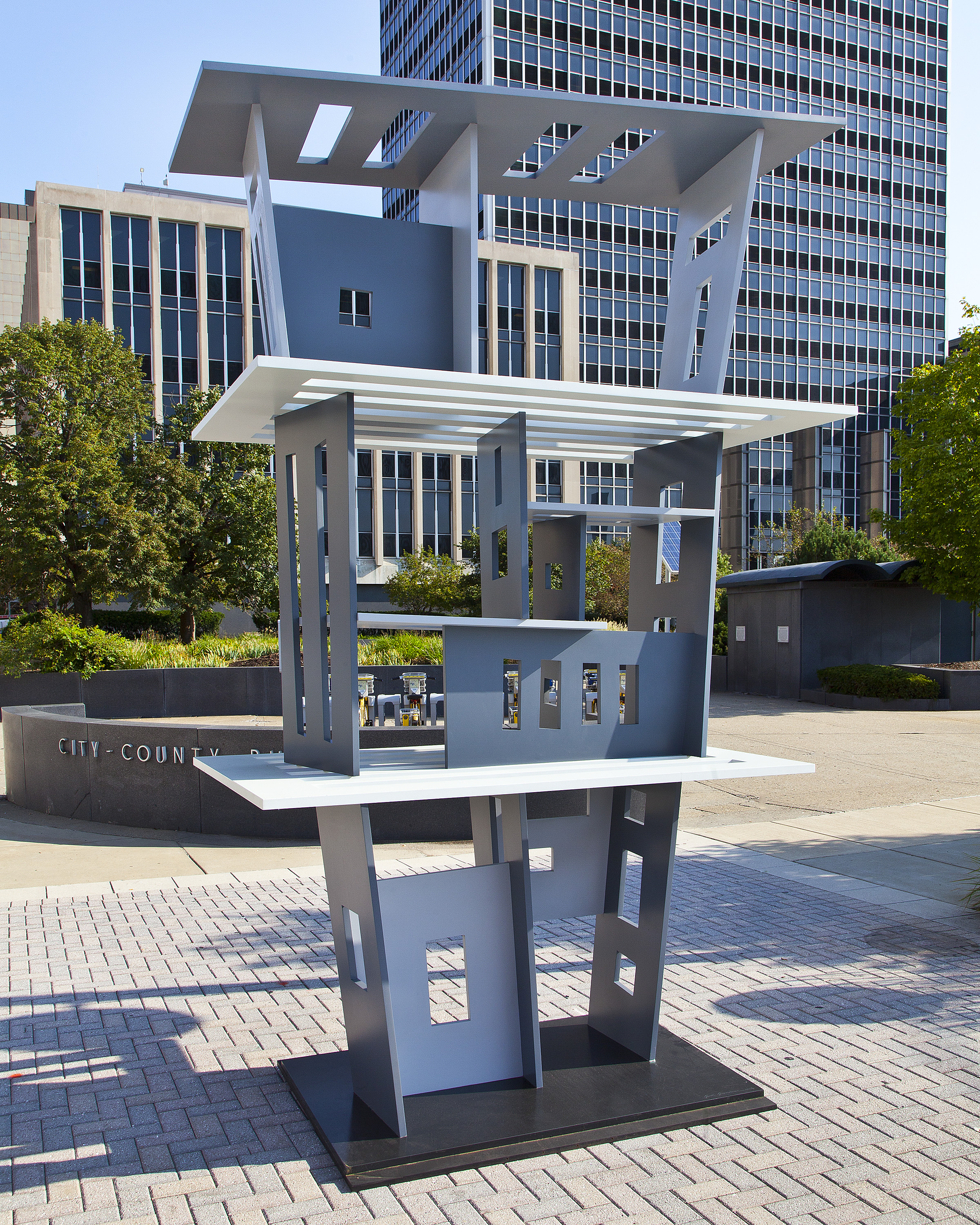 Intersection, 2014 painted aluminum 168 x 100 x 64 inches Location: Northwest corner of Delaware and Washington streets outside the City-County Building at 200 E. Washington St.