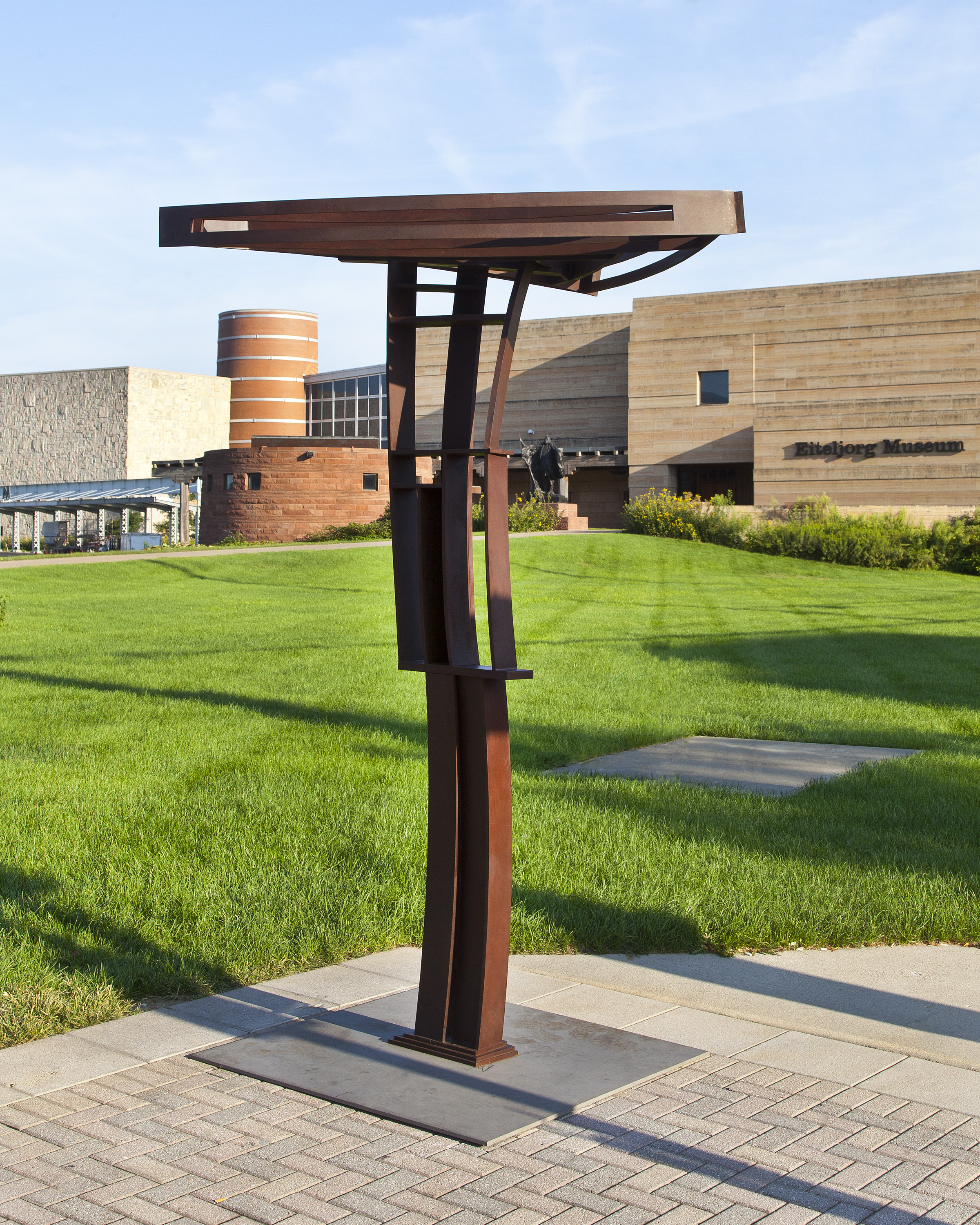 Minuteman, 2011 patinated stainless steel 111 x 64 x 60 inches Location: Northwest corner of West and Washington streets outside the Eiteljorg Museum at 500 W. Washington St.
