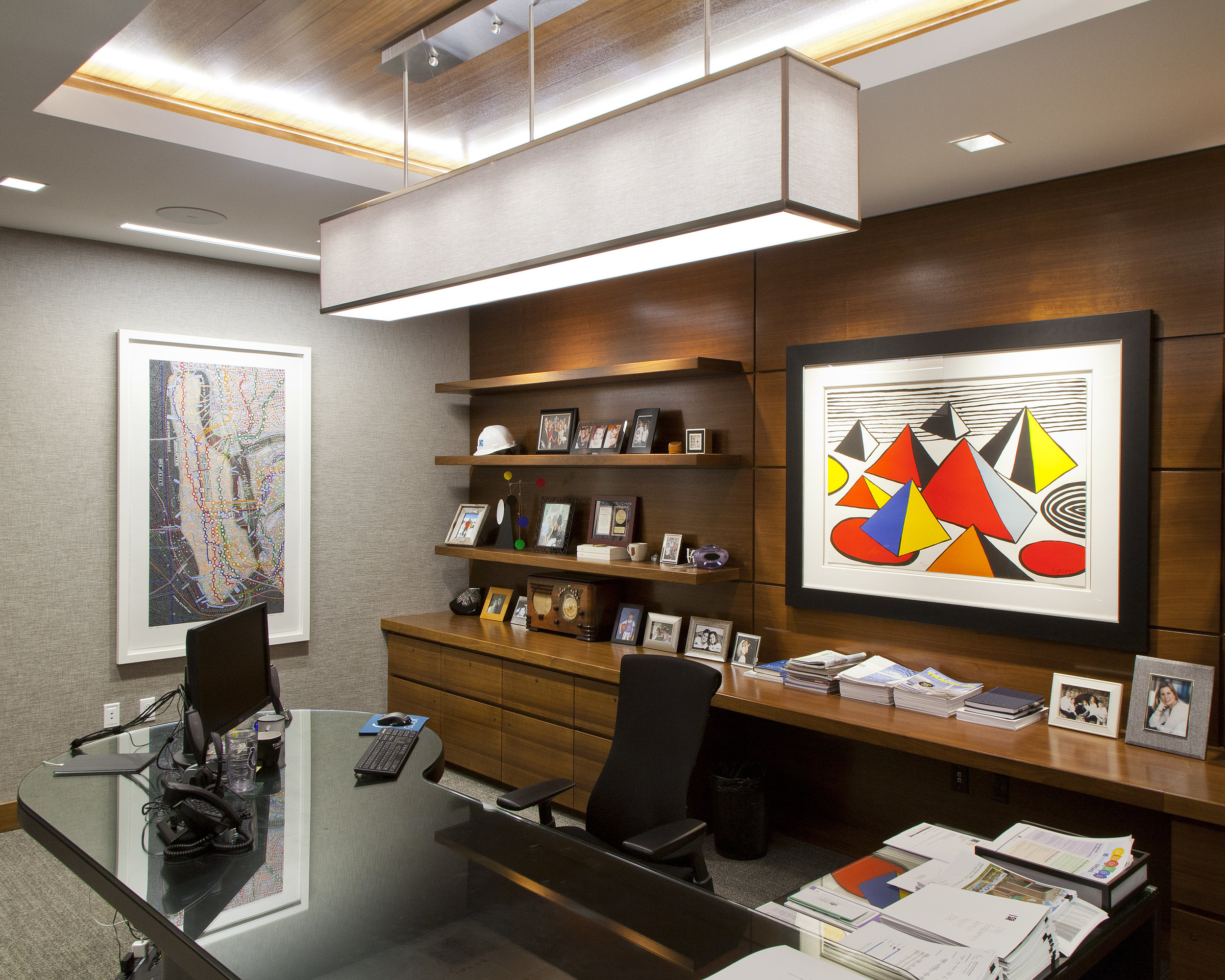 Paula Scher (American, b. 1948) MTA (NYC Transit) , 2008 Hand-pulled silkscreen on Coventry rag 60 x 34 1/4 inches Edition 10 of 10 Also seen is an Alexander Calder print from 1970 that was already owned by the President and CEO. Location: Office of the President and CEO