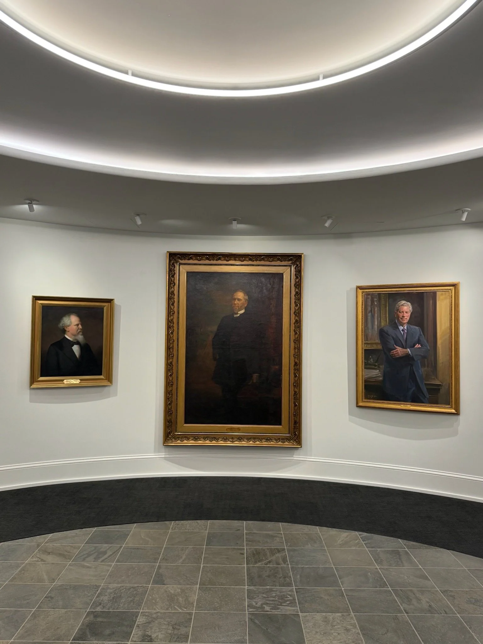  A gallery of historic portraits of past chairs of the board of trust was hung outside the board suite. It honors the legacy and commitment of those individuals who have supported the mission, vision, and values of Vanderbilt University through this 
