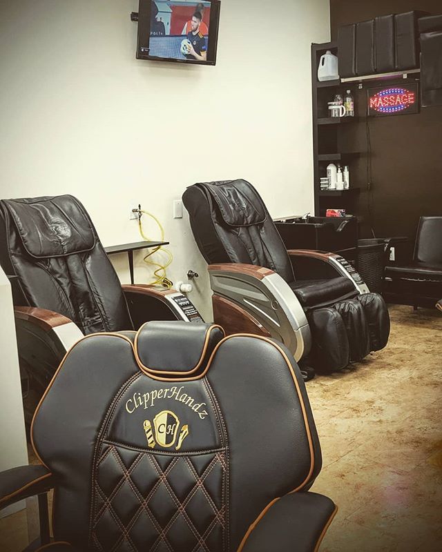 Come relax in our new luxurious massage chairs either while you wait for your haircut or after your full service! #VeroBeach #Barbershop #BarbershopConnect #Hair #Haircut