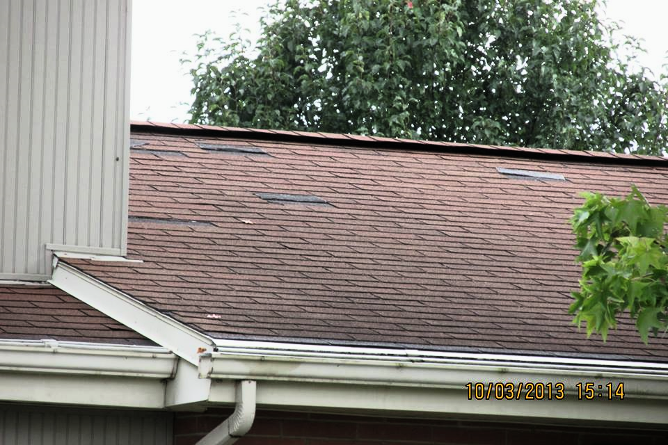 Typical wind damaged shingles