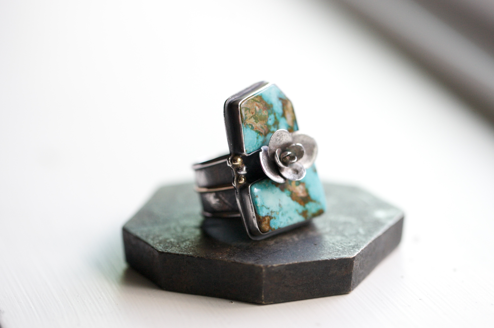 Stormy Mountain Turquoise Cast succulent Ring
