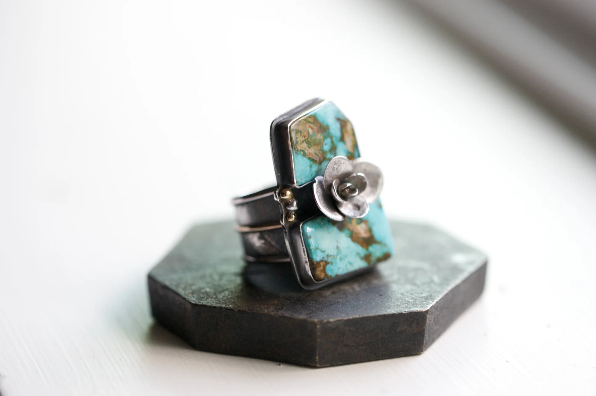 Stormy Mountain Turquoise Cast succulent Ring