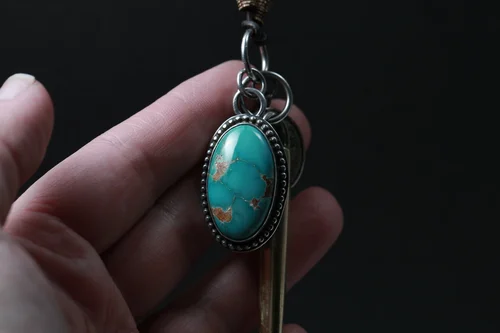Fox Mine Turquoise Ancient Compass Amulet With Hand Formed Bronze