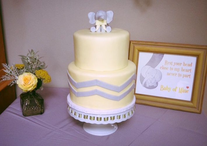 Gender neutral baby shower with butter yellow & gray color scheme Cake: Ciao Bella Cakes // Print: Etsy