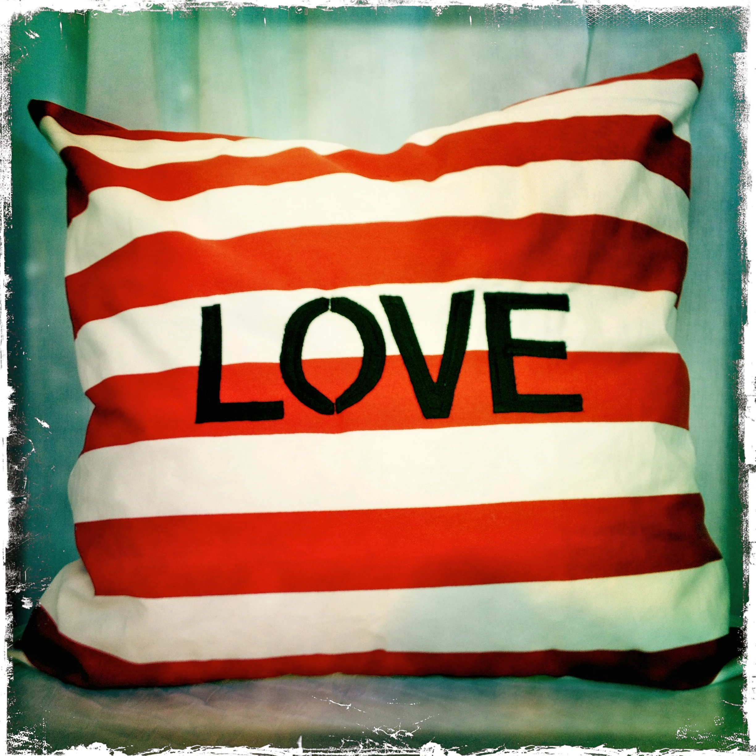 Beachy White and Red Wide-Stripe LOVE Pillow