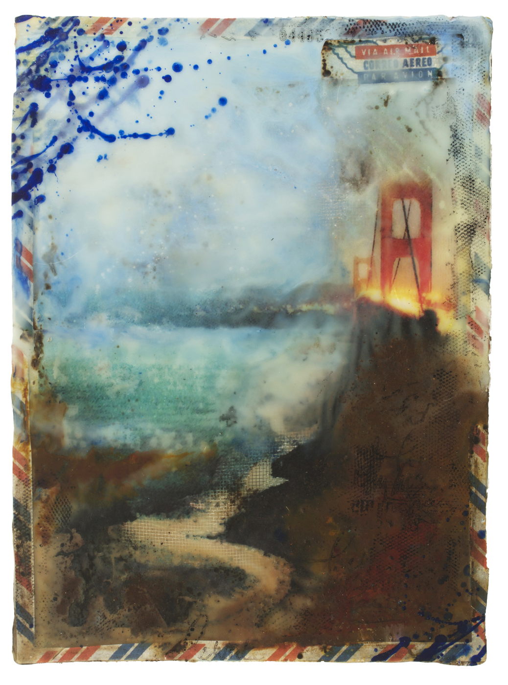 Golden Gate Beta Release (Part of Hidden Depths Series) Encaustic Painting on Cradled Wood Panel