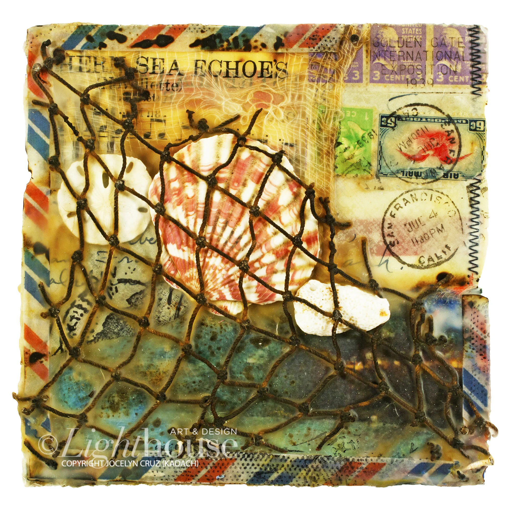 Sea Echoes Series v.1 "I Left My Heart in San Francisco" Encaustic Painting on Cradled Wood Panel