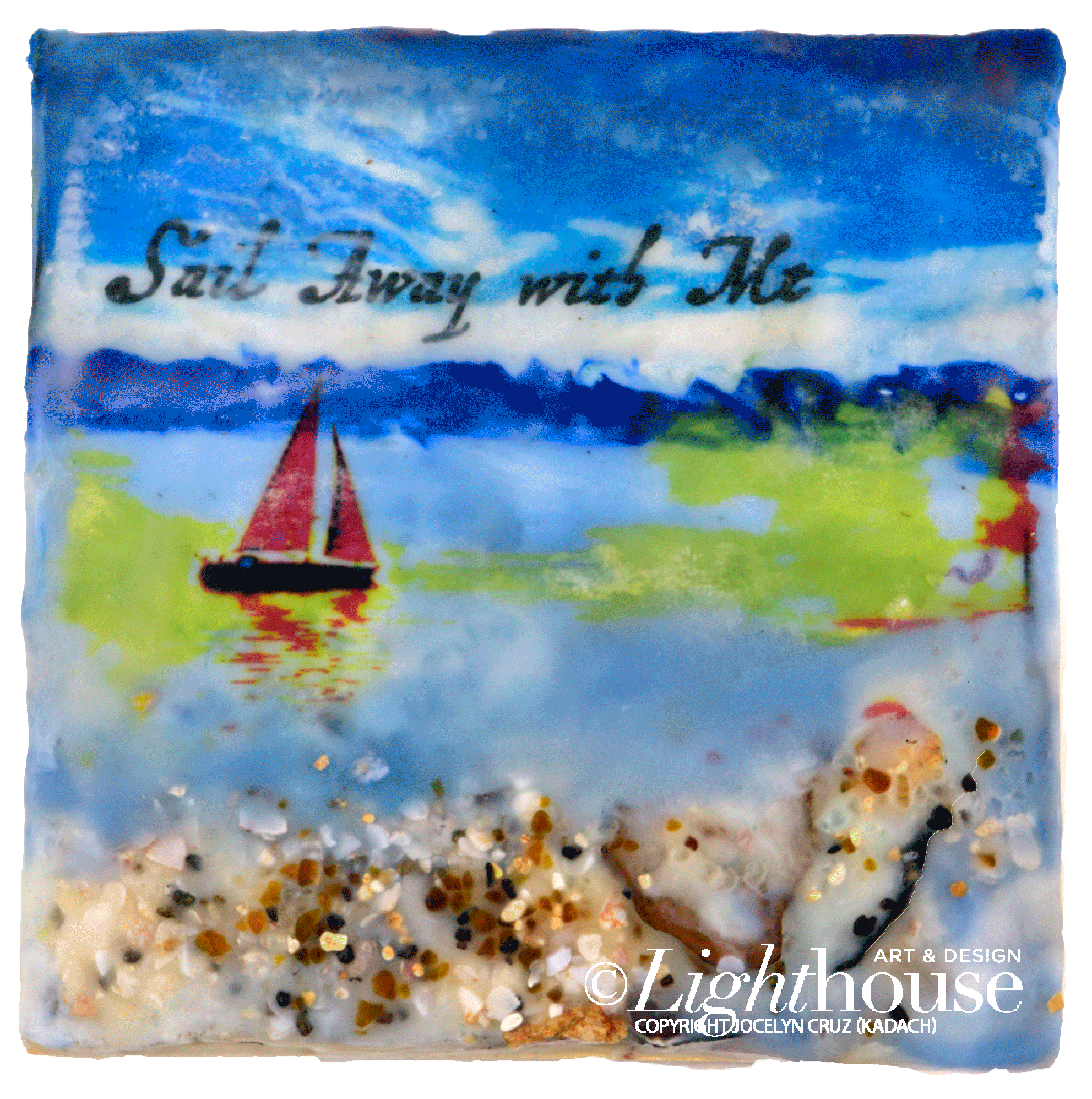 Sea Echoes Series v.4 "Sail Away with Me" Encaustic Painting on Cradled Wood Panel