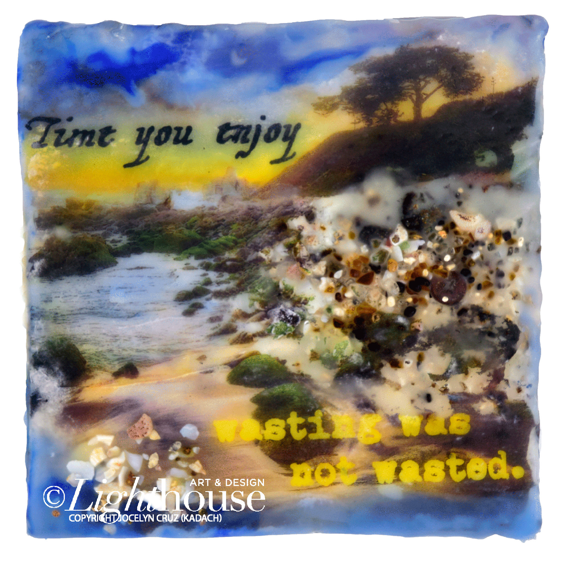 Sea Echoes Series v.5 "Time you enjoy wasting was not wasted" Encaustic Painting on Cradled Wood Panel