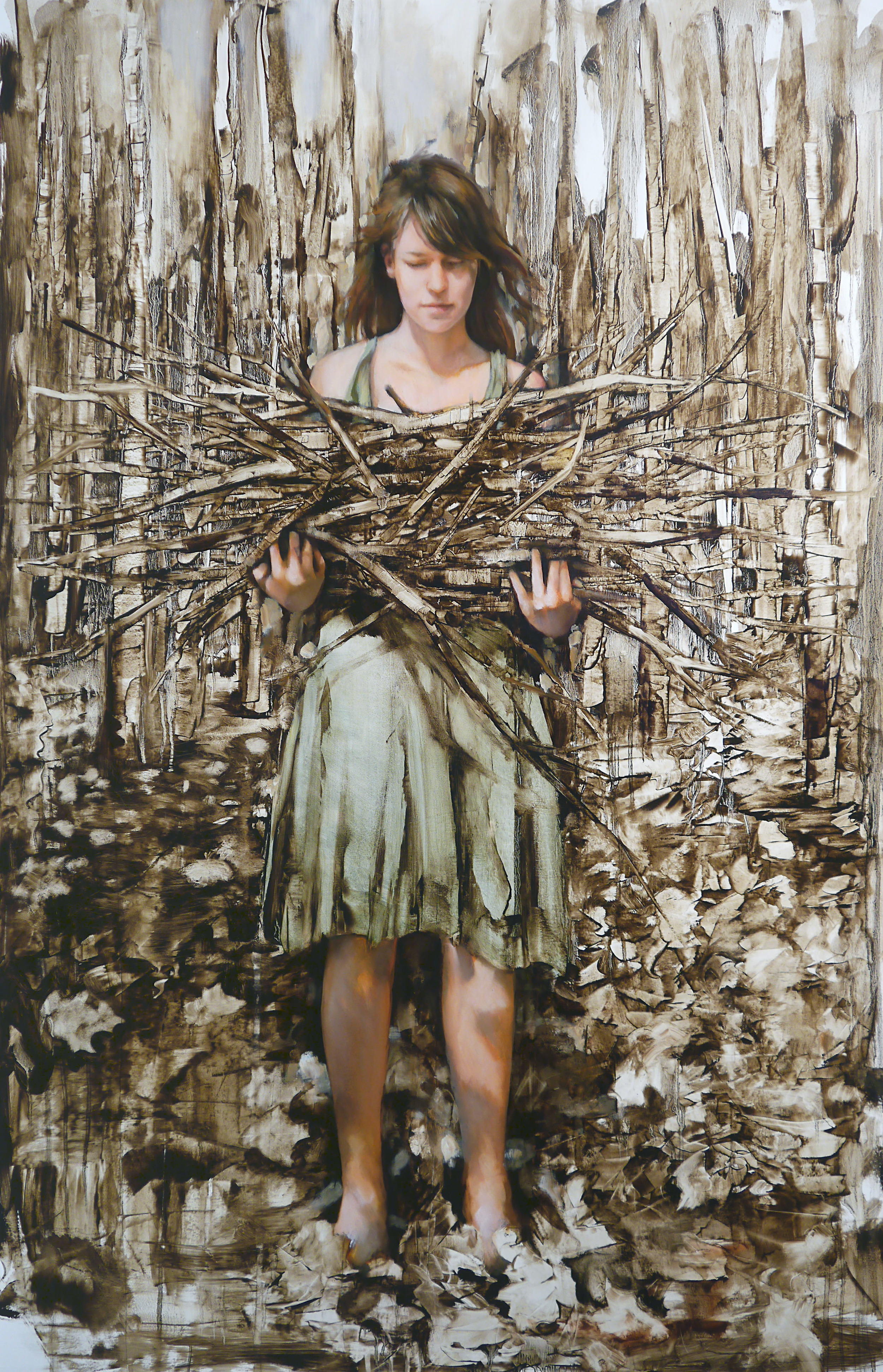 Stick Gatherer, Oil on paper, 44" x 30"