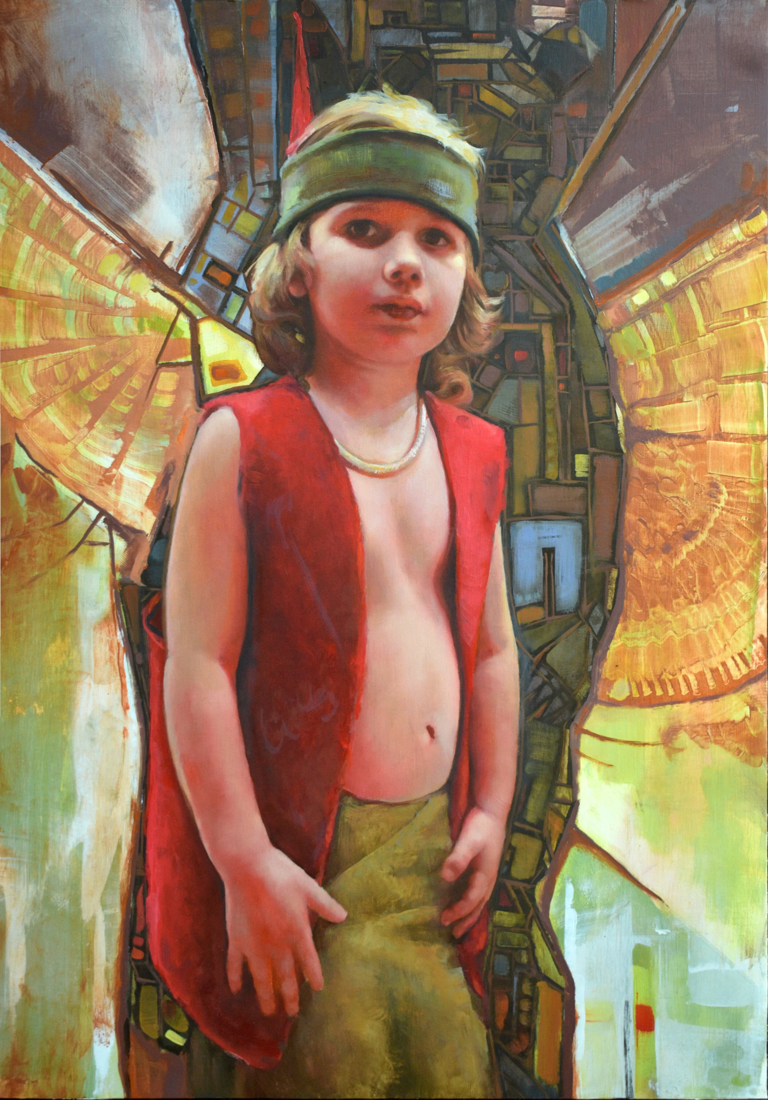 Contemporary oil portrait paining of child in make-believe costume by Joshua Adam Risber