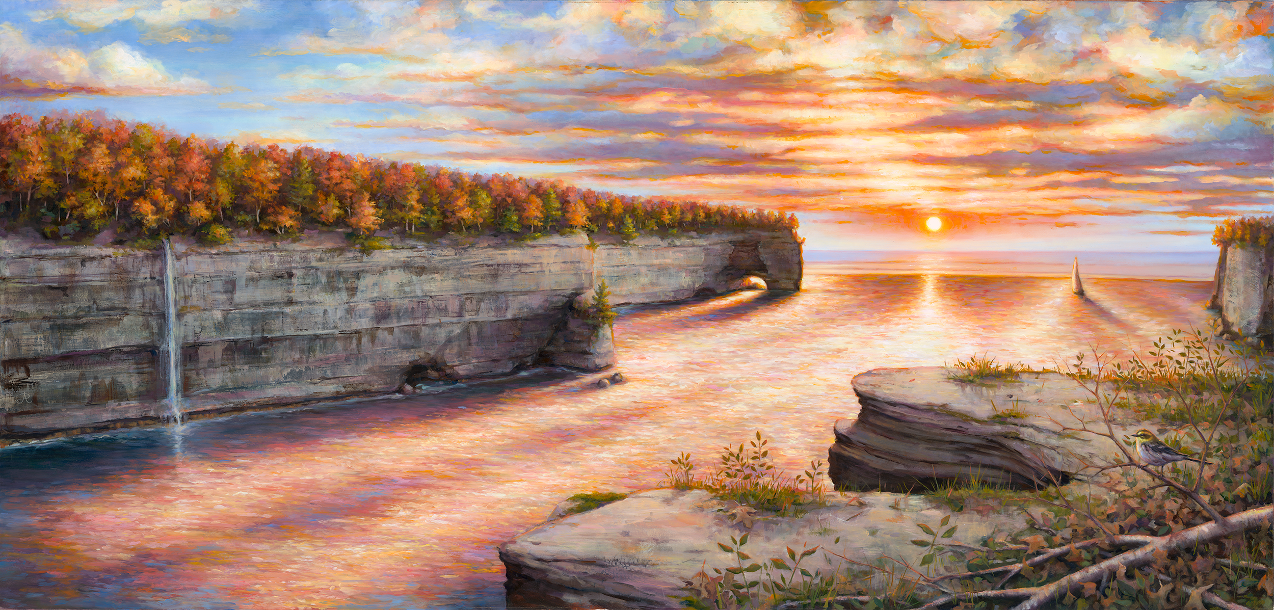 Pictured Rocks, Michigan Landscape Oil Painting by Joshua Adam Risner located in the Michigan State Capitol