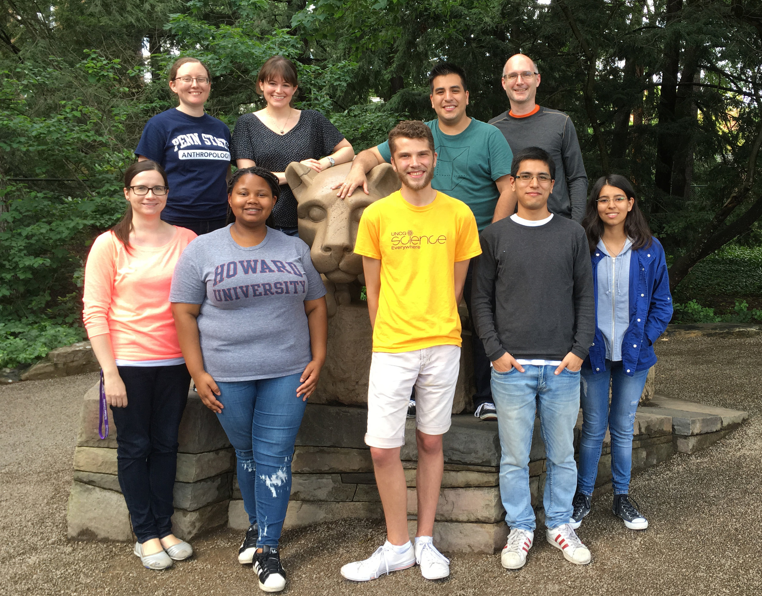  Perry lab members with three students from Peru (Eduardo Gushiken Ibanez, Ana Paula Vargas Ruiz, and Alejandro Ortigas Vasquez) and Summer Research Opportunities Program student NaTazah O'Neill who was visiting us from Howard University, during a su