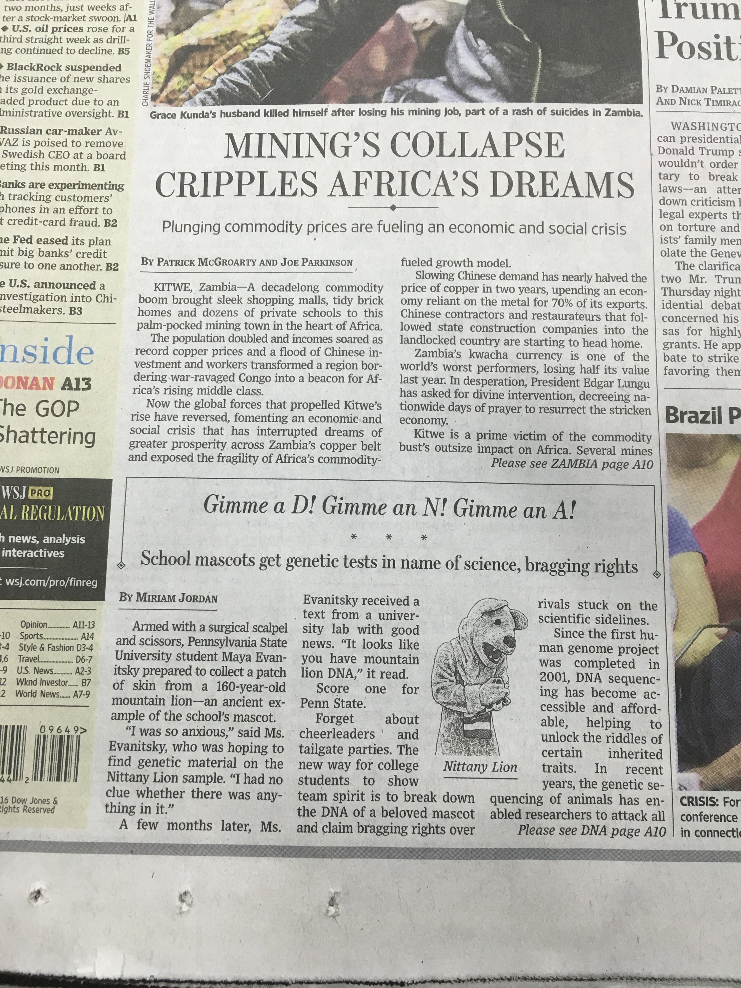  Front page story about the project in the Wall Street Journal! 