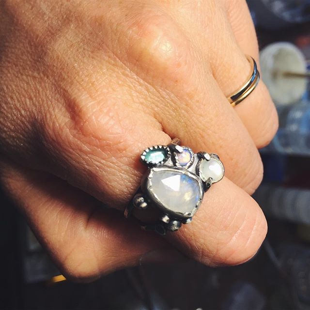 Throwing it back to this one of a kind cluster style ring I made a couple years ago. I love these and I&rsquo;ll be making more soon! What stone/color combinations would make your perfect ring? Tell me in the comments below. .
.
.
.
.
.
#ring #jewelr