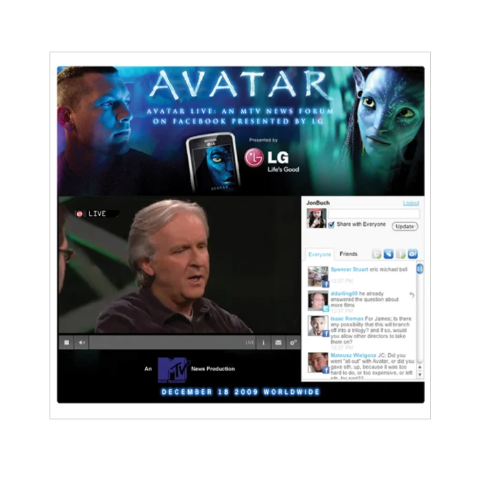 Avatar Live Facebook Chat Event with James Cameron | Role: Creative Director at Gigya | Client: 21st Century Fox & MTV