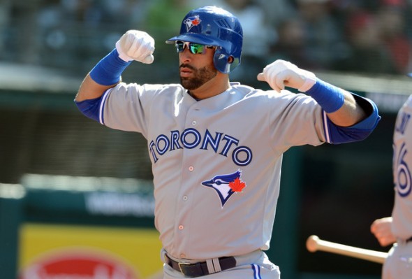 Blue Jays RF Jose Bautsista injured his shoulder on an attempt to throw Delmon Young out at first a la Billy Butler. As a result the running-battle between Bautista and Baltimore Orioles was placed on hold.
