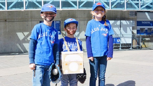 Oscar, Jasper, and Bella Wood (left to right) are becoming quite the staples at the Rogers Centre and catching the eye of fans and players alike. Dressing up as mini Jose Bautista, and mini Daniel Norris has become a family ritual that the Wood family doesn’t plan on giving up any time soon, and for good reason. Top photo: Lauren Thompson.