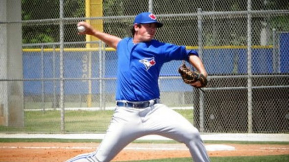 RP Andrew Case (Saint John, NB), shown here at the Bobby Mattick Training Center in Dunedin, has gone from being a big Dawg at the Prairie Baseball Academy to a large Lugnut at class-A Lansing. Photo: Eddie Michels. 
