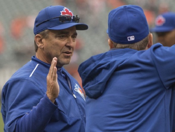 Blue Jays hitting coach Brook Jacoby, shown earlier this season talking behind the batting cage with manager John Gibbons, was suspended 14 games for an altercation with umpire Doug Eddings in the tunnel leaving the field at Fenway Park last week. The Jays are appealing the suspension.