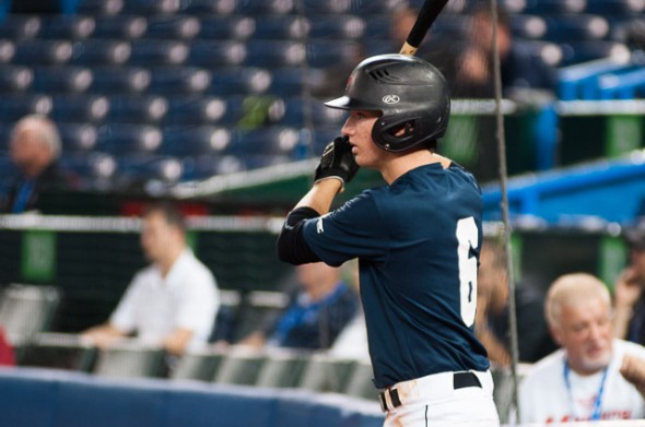 Adam Hall, who led all Tournament 12 hitters with eight RBI last week, is expected to be a force in Canadian baseball for many years to come. The advanced 15-year-old played three levels up this summer with the Great Lake Canadians. (Photo: Craig Chapman).