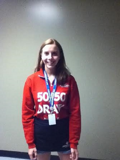 Melissa Verge is in her rookie season selling 50-50 tickets at the Rogers Centre. Half the proceeds go to Jays Care. 
