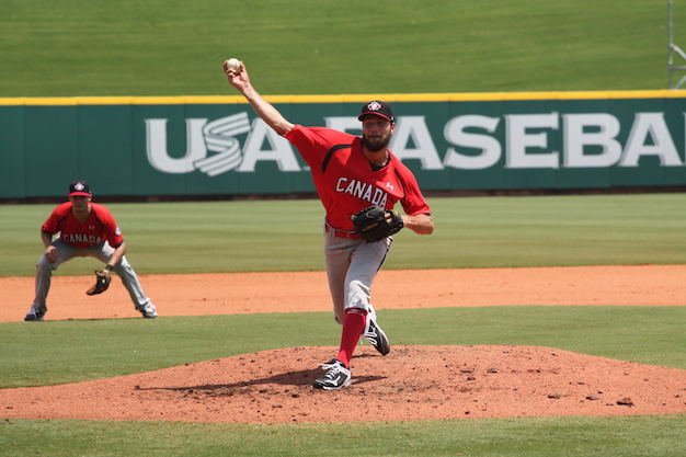 RP Kyle Lotzkar pitched two innings allowing one run as Team Canada fell 9-3 to Team USA in the opener of its warm-up tournament to the Pan Am Games. 