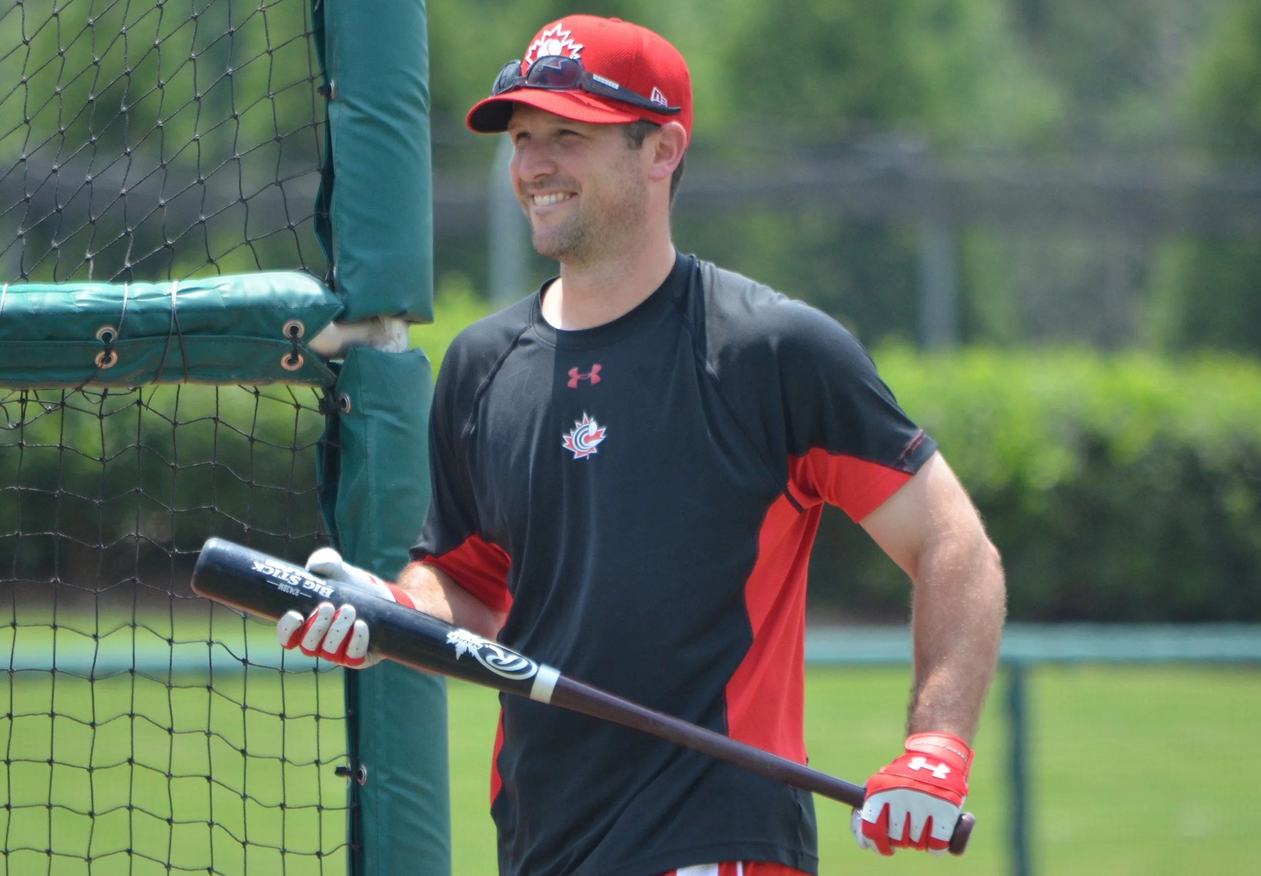 Chris Robinson (Dorchester, Ont.) came out of retirement to be the back-up catcher with Team Canada in the Pan Am Games. Photo: Alexis Brudnicki.