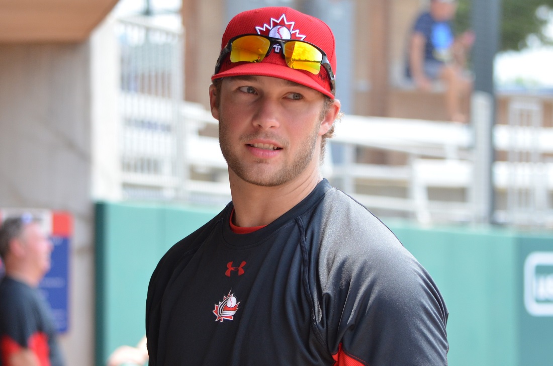 LHP Shane Dawson (Drayton Valley, Alta.) worked 5 1/3 scoreless innings as Canada dropped a 4-1 decision against Team USA. Photo: Alexis Brudnicki.