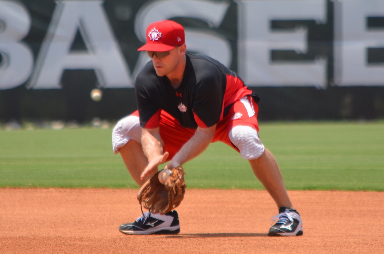 2B Skyler Stromsmoe ( Etzikom, Alta.) has been a rock for Team Canada -- bigger than a fist ... like the kind he used to pick on his father's cattle farm. Photo: Alexis Brudnicki. 
