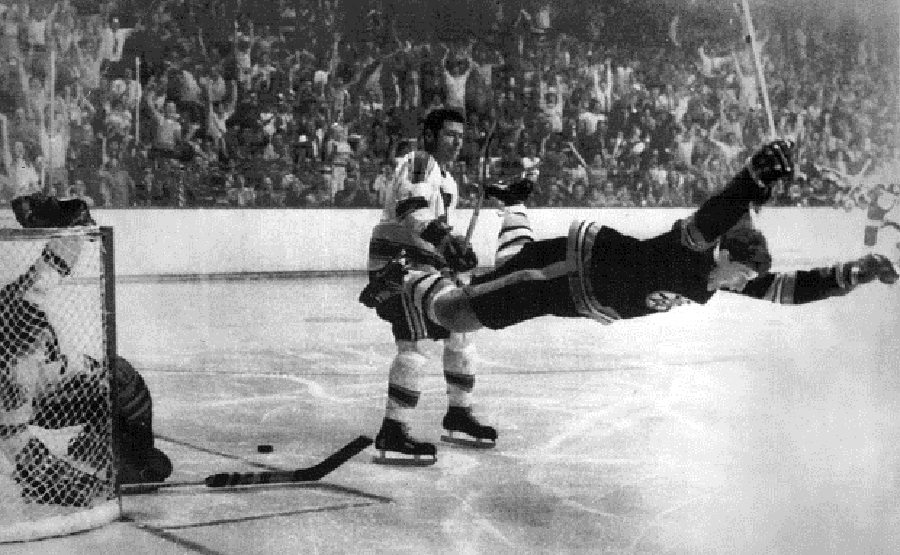 Bobby Orr flies thru the air with the greatest of ease after his Stanley Cup-winning goal ... just like ...