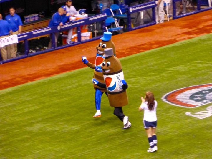 The classic Pepsi race at Tropicana Field ... we're not sure if David Price was inside one of the costumes, but he ran the Pepsi race one night.