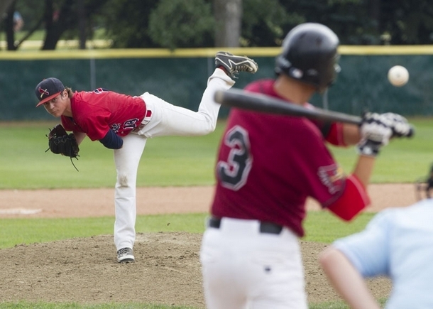 LHP Taran Oulton (Nanton, Alta.) pitches a complete-game three-hitter as the Prospects Academy blanked the East Cobb Astros 7-0. Photo: Topher Seguin/St. Albert Gazette.
