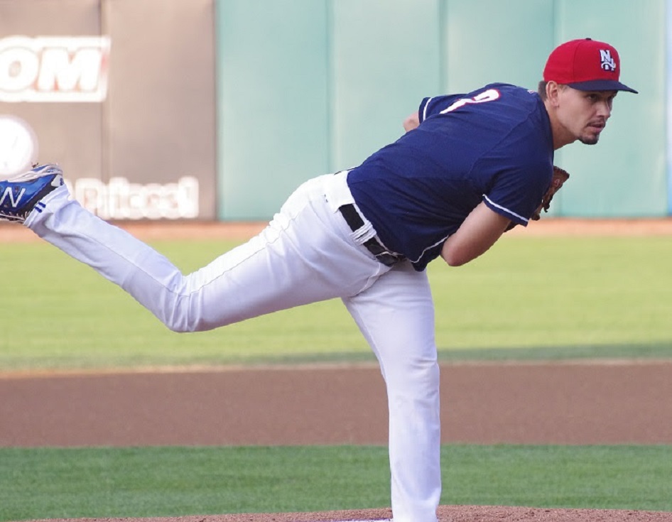 Taylor Cole allowed one run in seve innings in the non decision for double-A New Hampshire Fisher Cats. .Photo: Jay Blue.