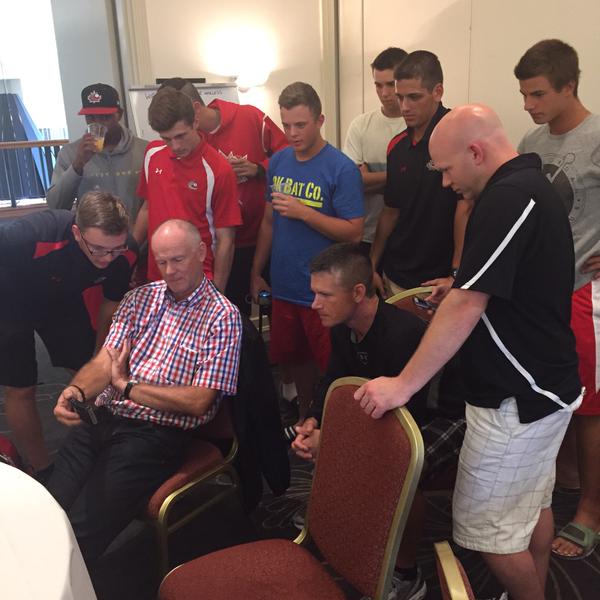 The Team Canada Junior national team cheers on the Blue Jays from down under. 