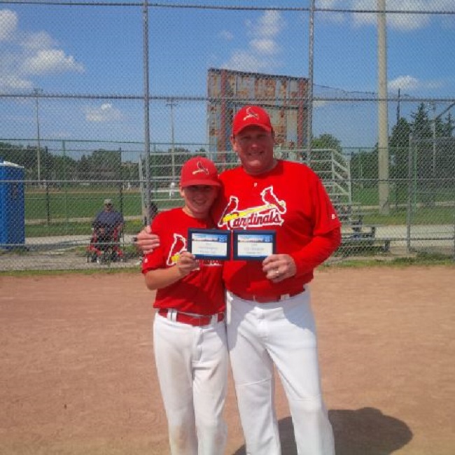 Dylan Fleming, team offensive MVP, and his pop, assistant coach John Fleming of the Cardinals.
