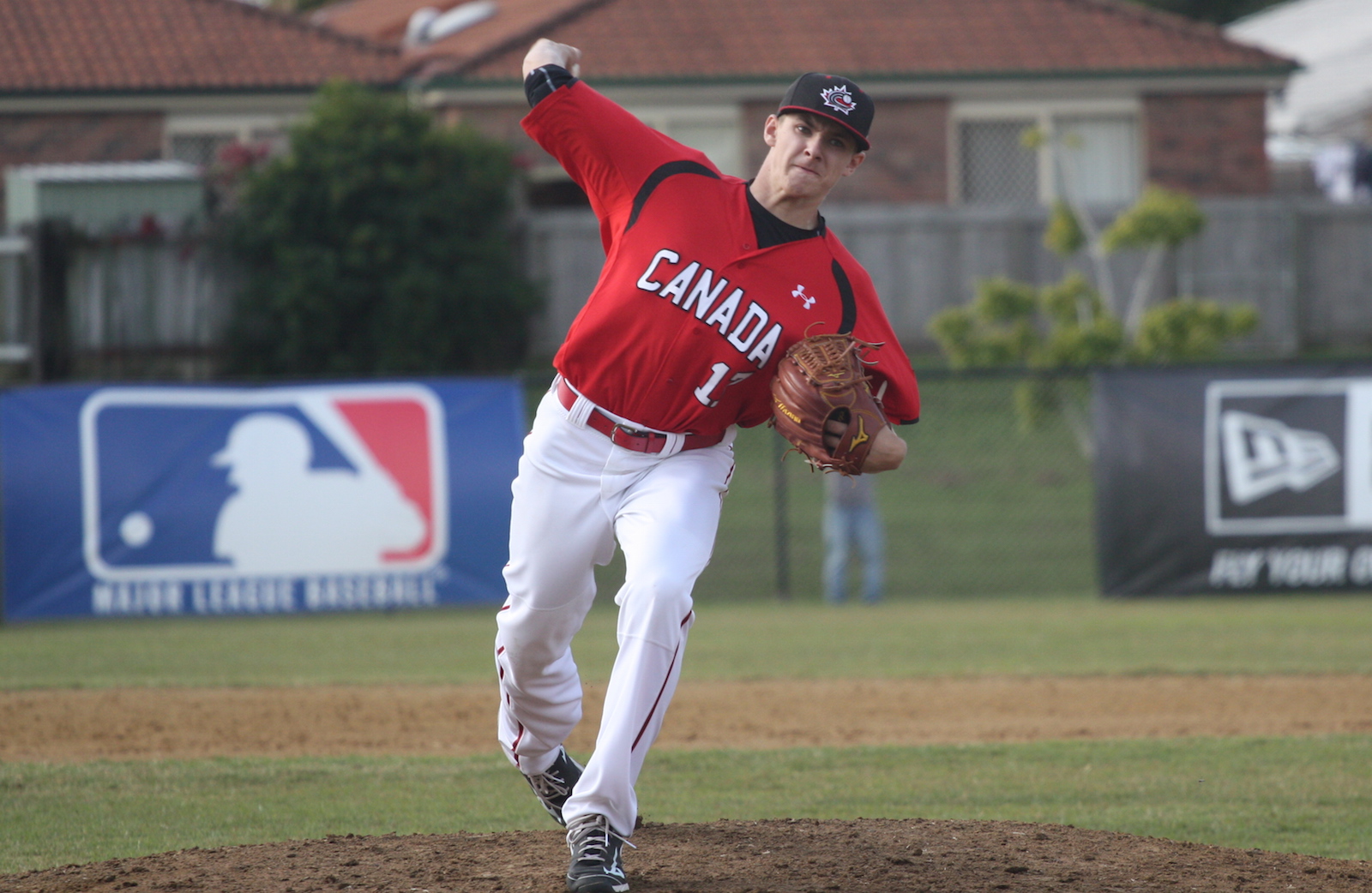 Will McAffer (North Vancouver, BC) pitched two scoreless innings before being tagged for a run in a 3-2 loss to Australia. 