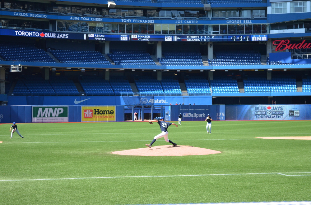 FUTURES NAVY RIGHT-HANDER BEN ABRAM (Georgetown, Ont.) of the Ontario Terriers, DELIVERS A PITCH. PHOTO CREDIT: MITCH SANDERSON