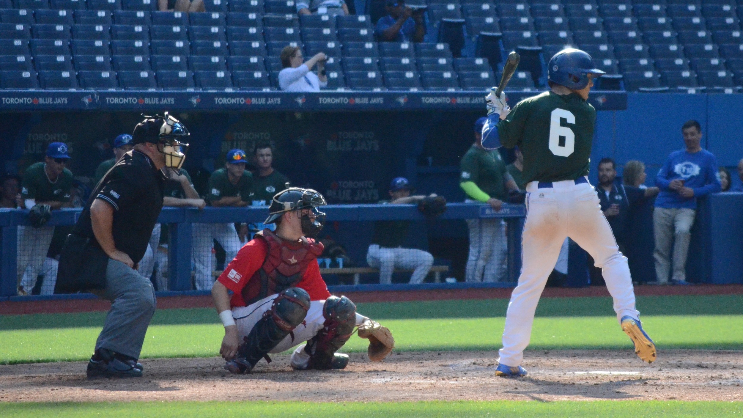 Andrew Leggo (Waterloo, Ont.) of the Ontario Blue Jays, goes to bat on Sept. 17 against the Albert Red. Photo credit: Mitch Sanderson