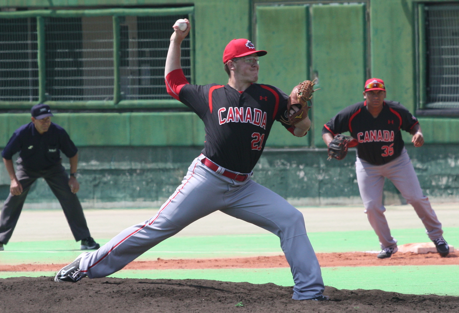 RHP Josh Burgmann (Nanaimo, BC) of the Vauxhall Jets, was impressive for BC Orange and is now headed to the University of Washington Huskies. Photo: Adam Morissette.