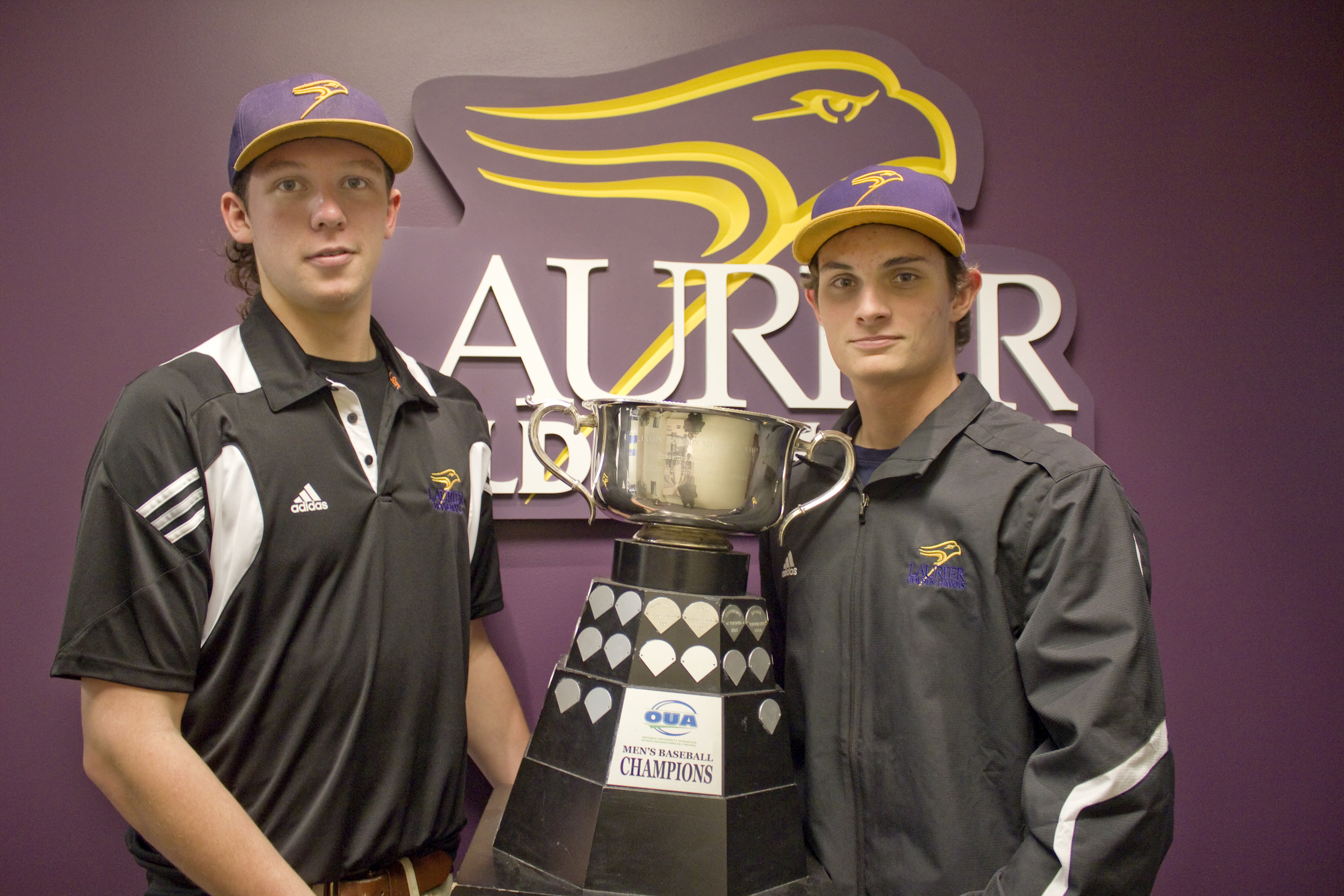 Adam McBride (left) and Adam Raithby have been major influences for the Laurier Hawks and they were again against the Ryerson Rams. Photo: Jessica Dik. 