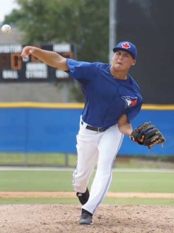 RHP Justin Mease was the rookie-class Gulf Coast Jays pitcher of the year. Photo: Eddie Michels. 
