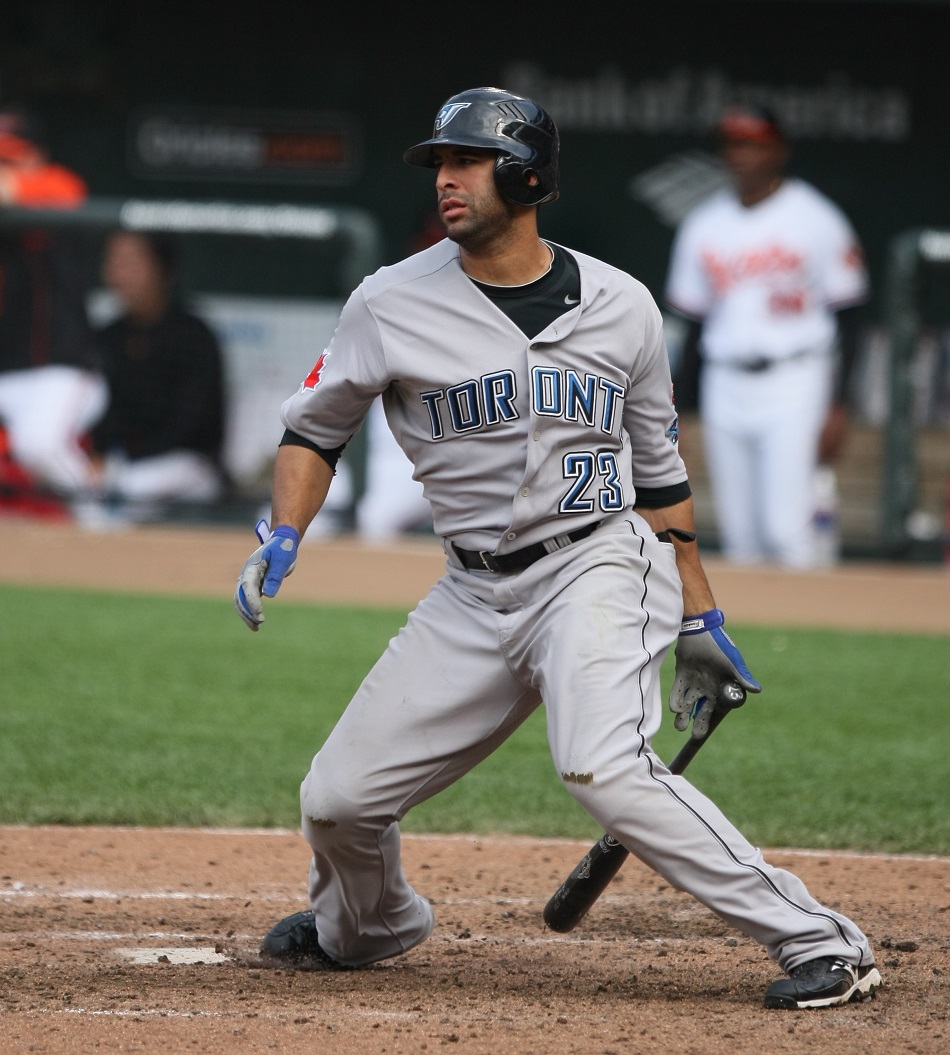Jose Bautista in 2009, after he took over the right field Blue Jays job from Alex Rios, whom he now opposes in the ALCS.
