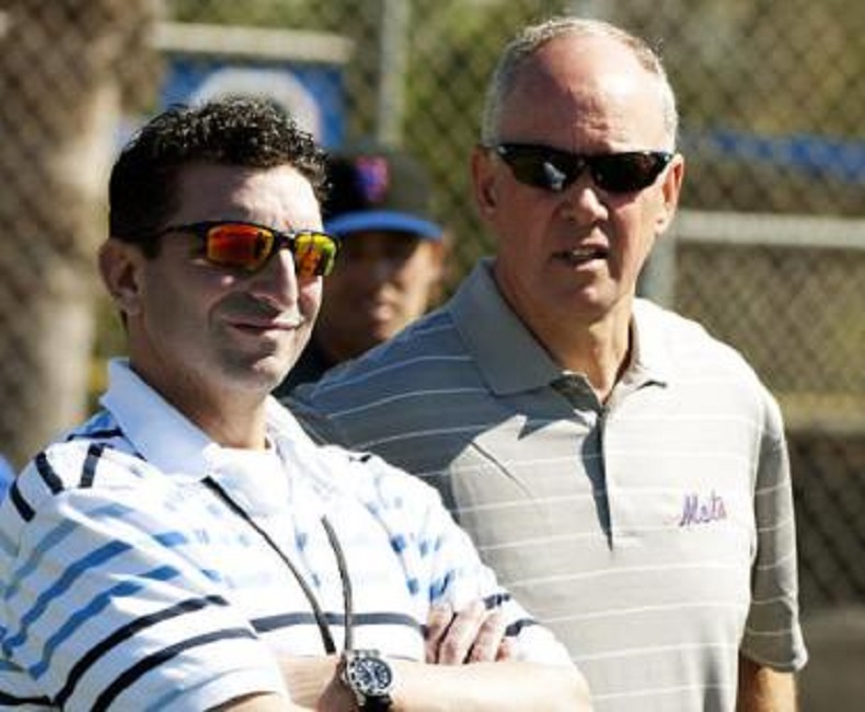 Former Blue Jays J.P. Ricciardi (left) of the New York Mets with Mets GM Sandy Alderson.