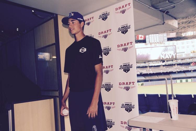 RHP Jordan Balazovic (Mississauga) of the Ontario Blue Jays had his fastball clocked at 91 mph, throwing seven scoreless to earn PG World Wood Bat championship all-tourney honors. Photo: Tyler King. 