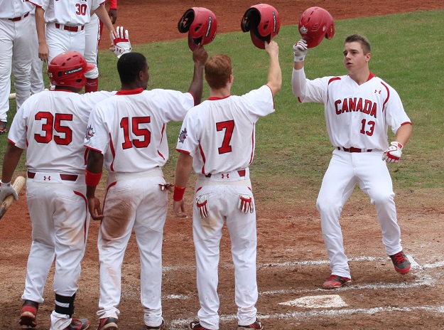 Tyler O'Neill (Maple Ridge, BC) crossing the plate after a home run ... as he did in Taiwan to give Canada a 2-0 win over Puerto Rico, moving to 2-0 in the Premier 12 tourney.