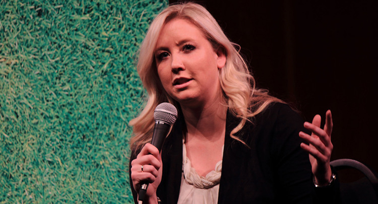 Alexis Brudnicki speaking at a Toronto Pitch Talks event in February. (Photo Pitch Talks