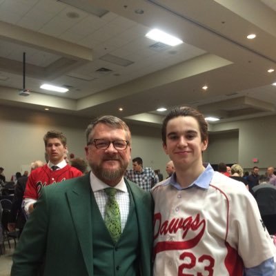 Okotoks Dawgs Hall of Fame guest speaker Gregg Zaun of Sportsnet with INF Cole Tucker (Mount Pearl, Nfld.)